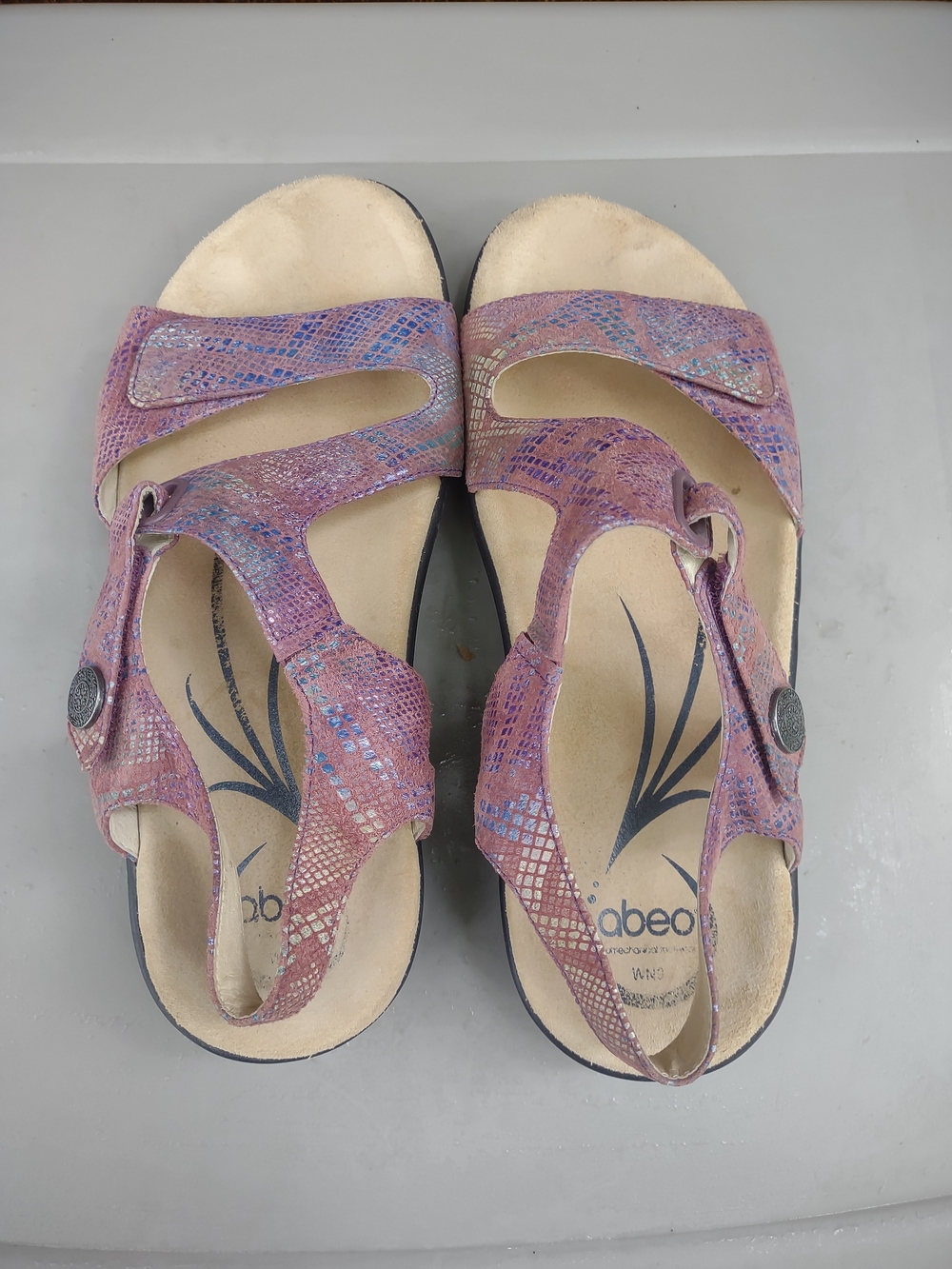 Abeo Eileen Leather Sandals Purple Snakeskin Women's Size 9